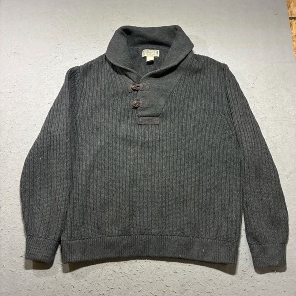 Duluth Trading Co Brigadier Sweater Mens XL Gray Shawl Collar Cottage Rugged